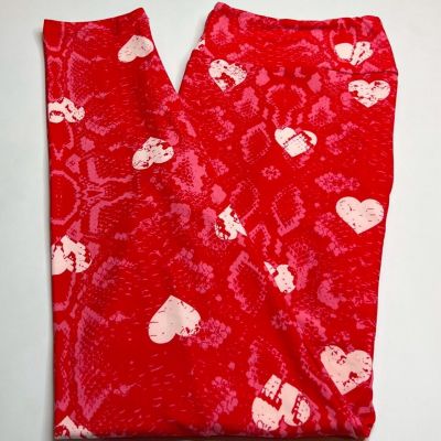 NEW LuLaRoe TC Leggings HTF RARE RED White SNAKESKIN Wild Animal VALENTINE Heart